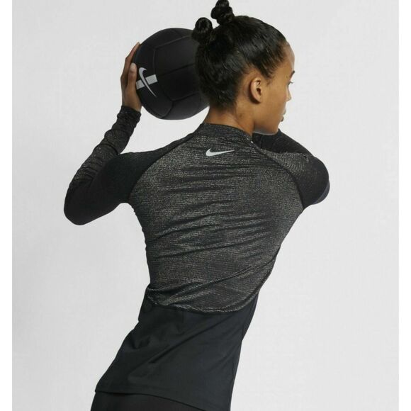 NWT Nike Pro Warm Dri-Fit Black Silver Slim Fit Long Sleeve Athletic Shirt SZ M - Picture 10 of 13